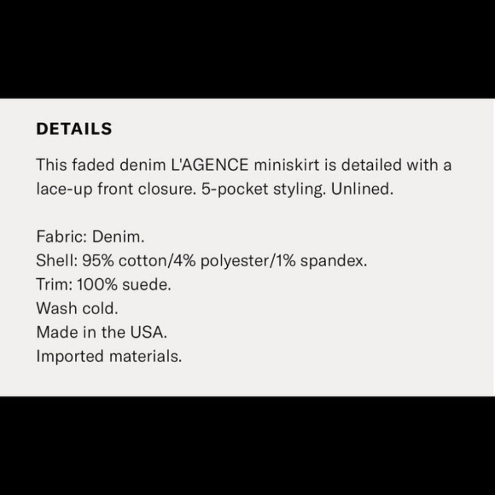L’Agence Denim Portia Lace Up Mini Skirt 29 NWOT - Picture 7 of 7